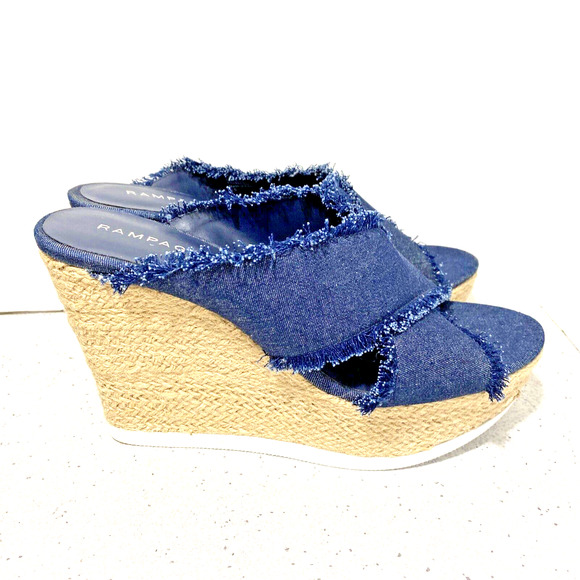 Rampage blue denim platform high heel sandals US size 9.5M slides casual shoes - Picture 1 of 10